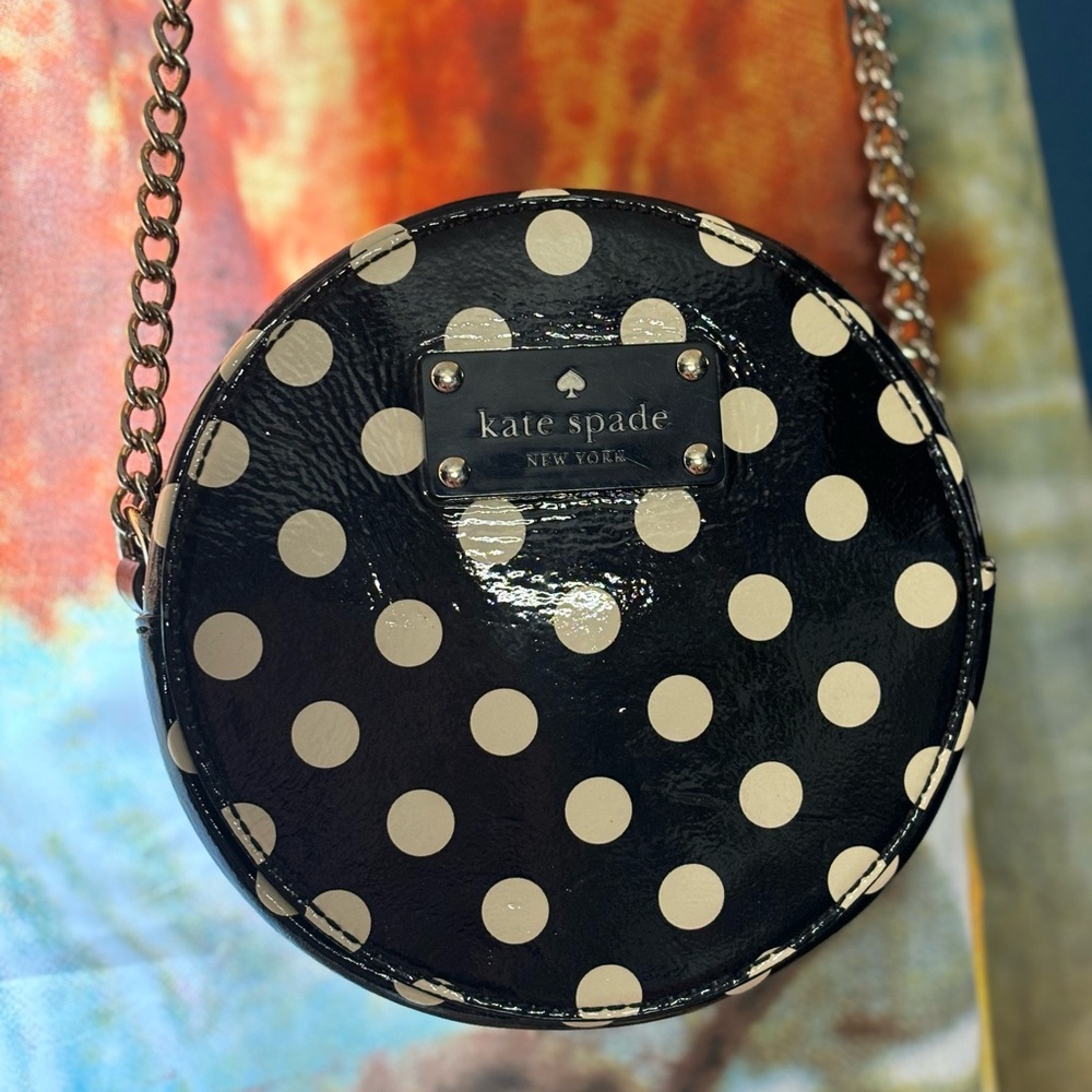 Kate Spade Patent Leather Round Polka Dot Purse With Chain with Gold Chain